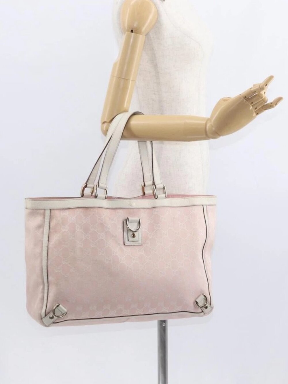 GUCCI GG Canvas Tote Bag Pink Gold 141472 Auth 157745